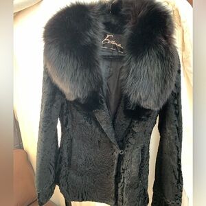 Elegant Black Persian Lamb Jacket with Mink  Collar